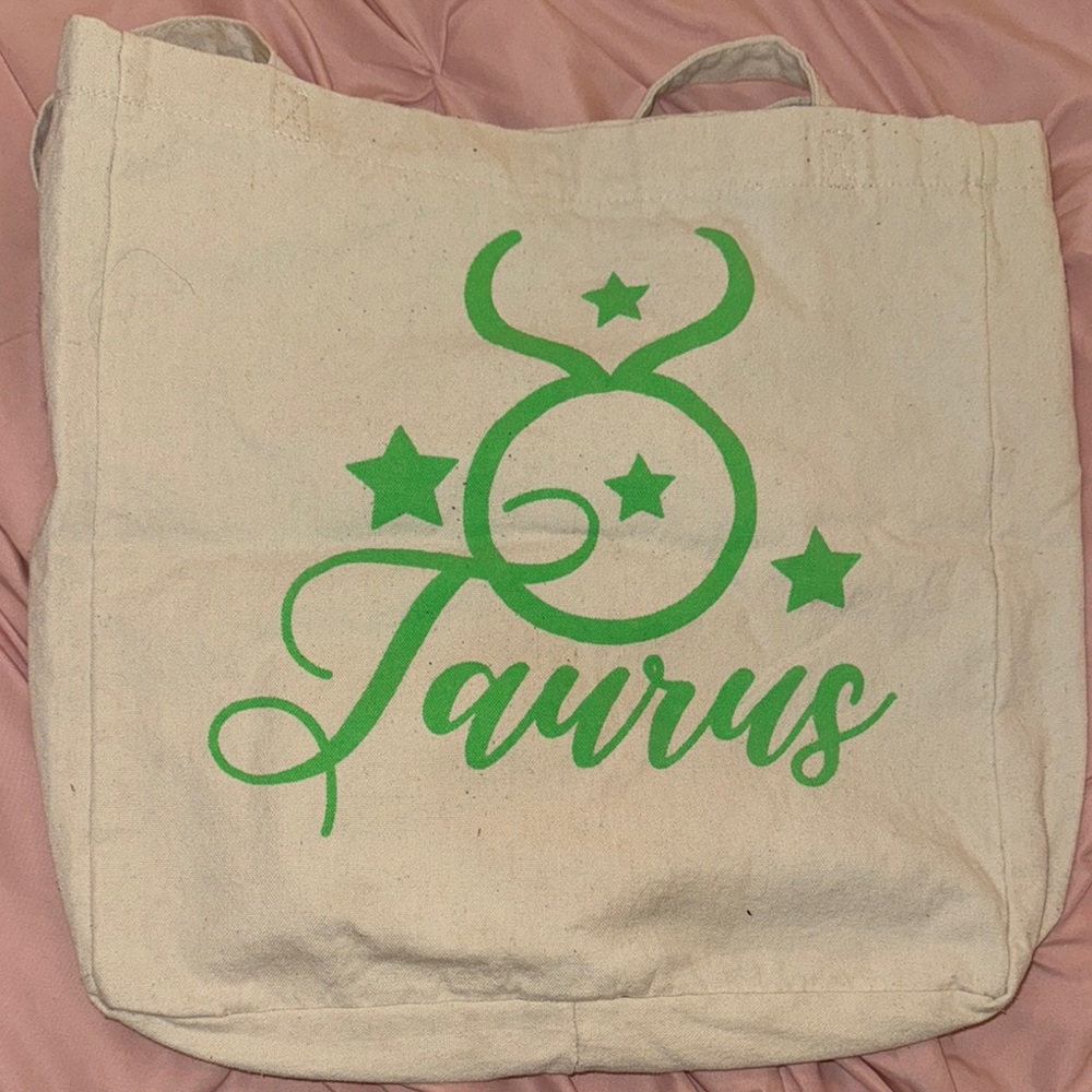 Taurus Canvas Tote Bag - Green on Cream